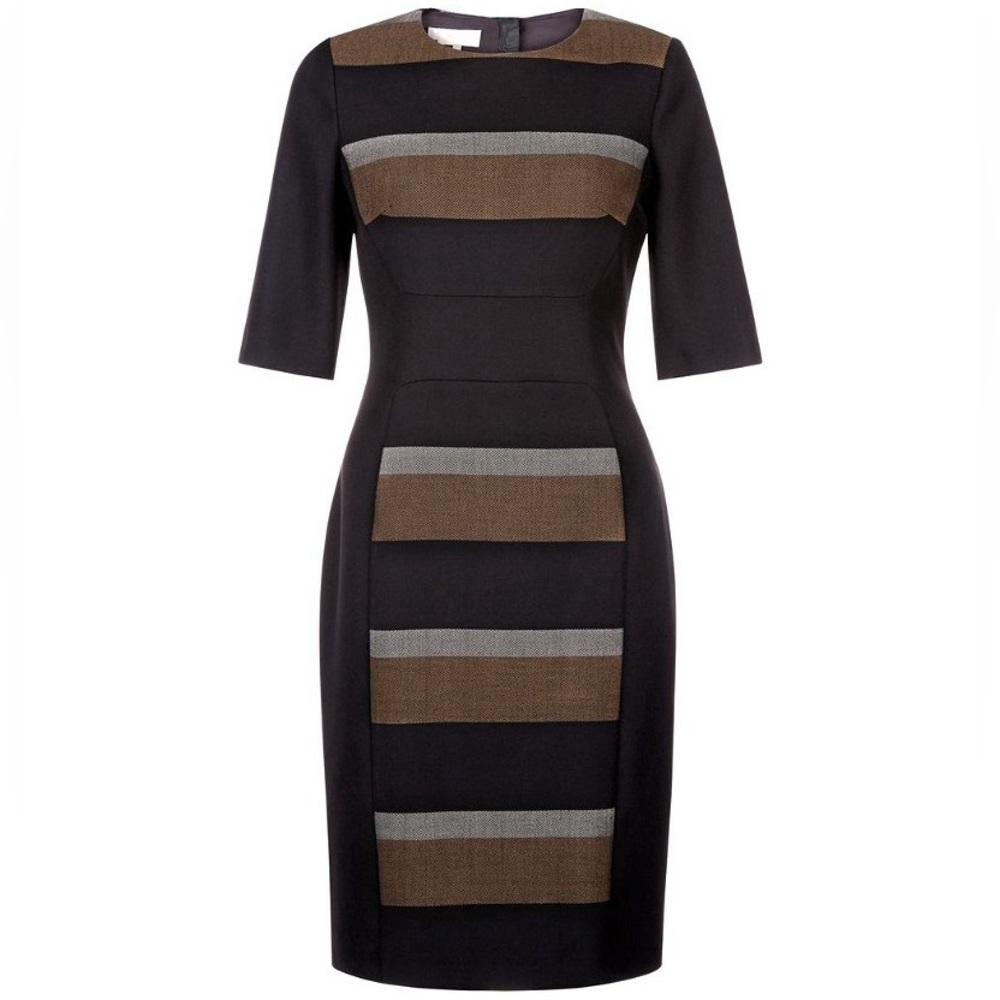 HOBBS London “Nora” Color block Short sleeve Striped midi office preppy dress